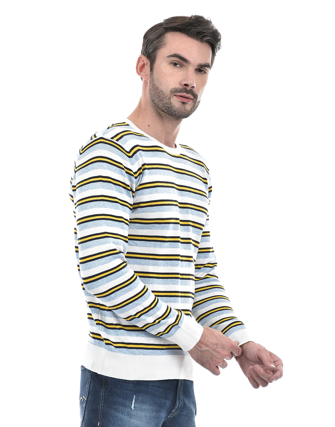 Numero Uno Men Striped White Sweater